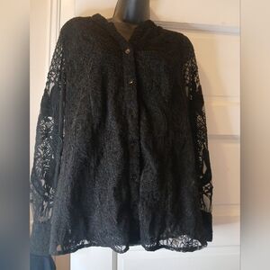 Soft Surroundings Allover Lace Flori Blouse Black M